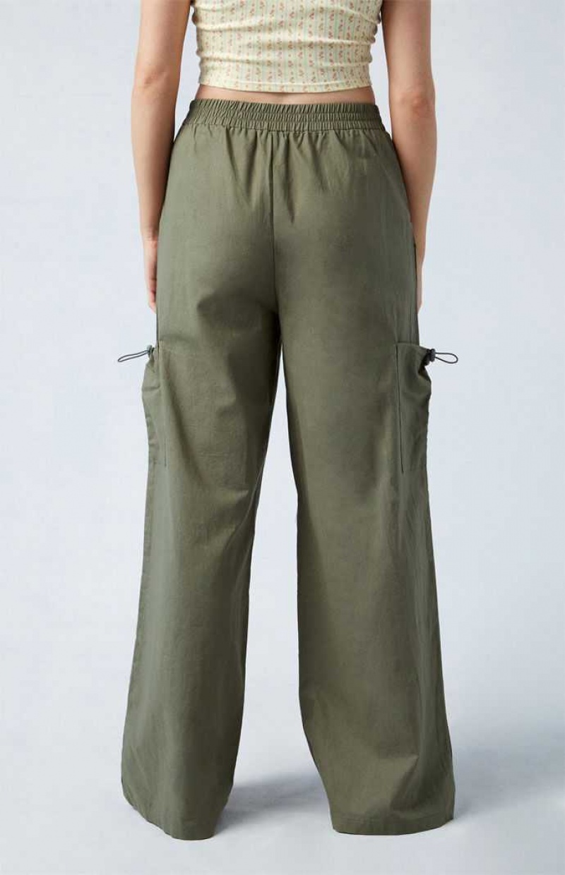 Pantalons PacSun Linen Pull-On gy Cargo Femme Vert Olive | 204738SBC