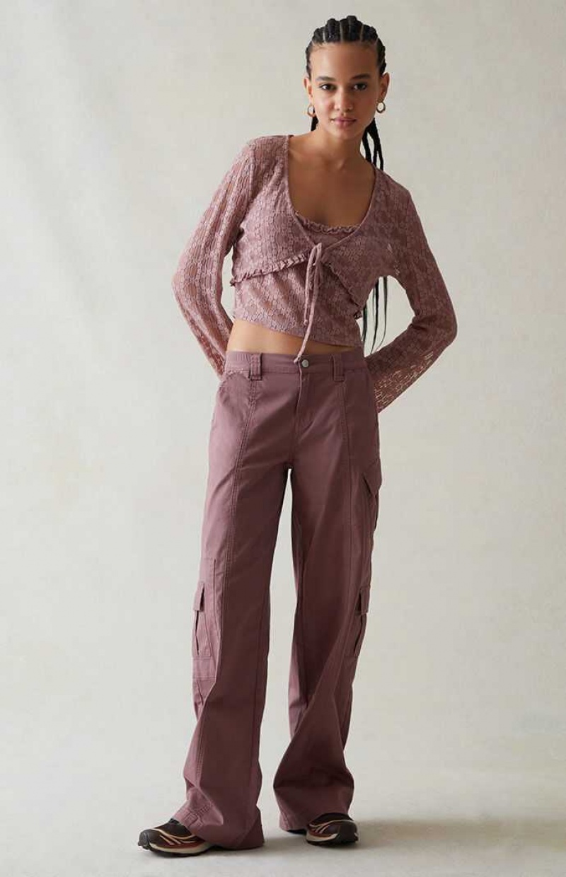 Pantalons PacSun Mauve Low Rise Cargo Puddle Femme Violette | 892514GNU