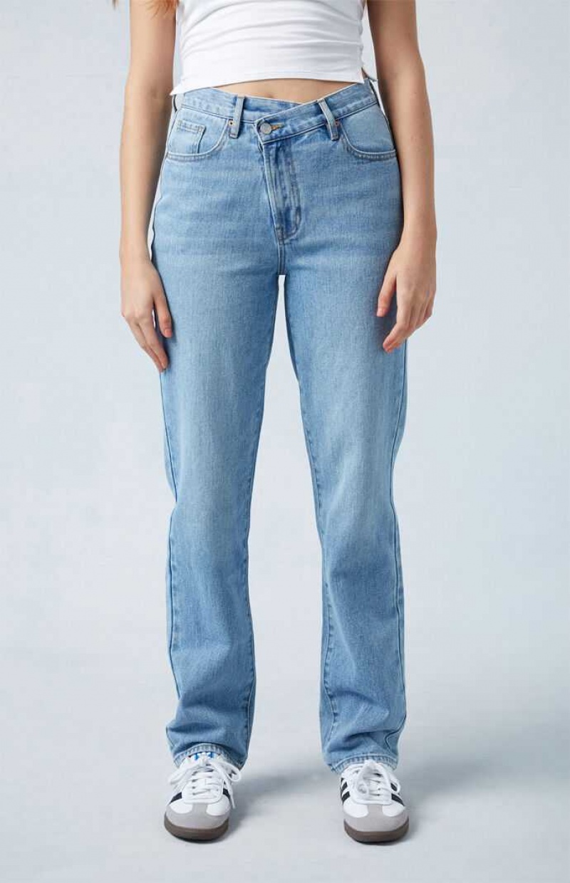 Pantalons PacSun Medium Blue Asymmetrical Dad Femme Indigo | 915724EAC