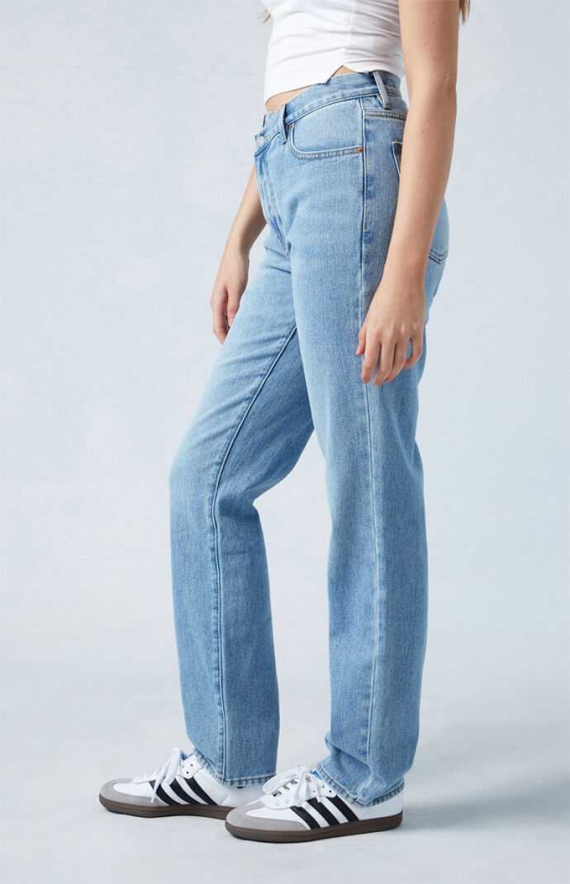 Pantalons PacSun Medium Blue Asymmetrical Dad Femme Indigo | 915724EAC