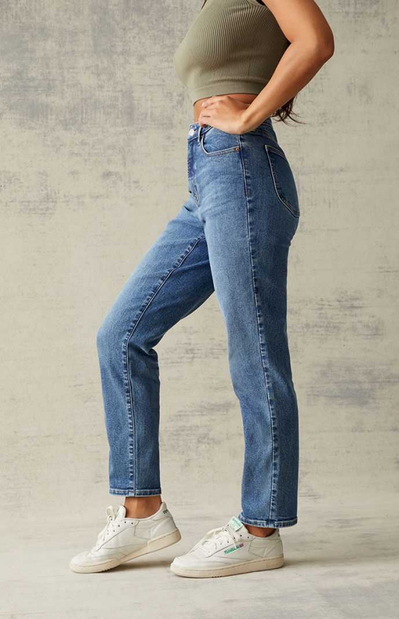 Pantalons PacSun Medium Blue Curve Droit Leg Femme Indigo | 351902ZWU