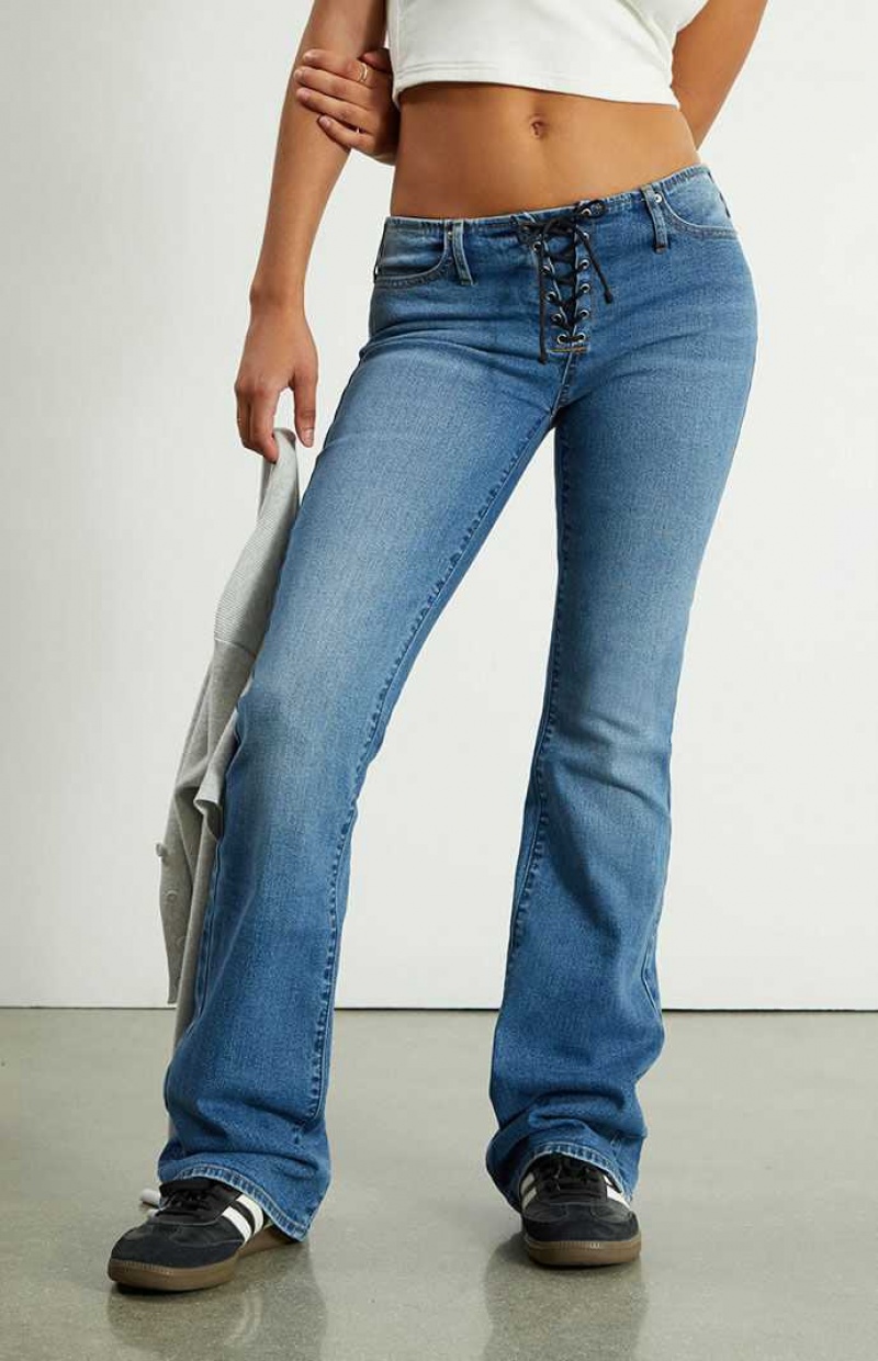 Pantalons PacSun Medium Blue Dentelle-Up No Waistband Low Rise Bootcut Femme Indigo | 436527VUZ