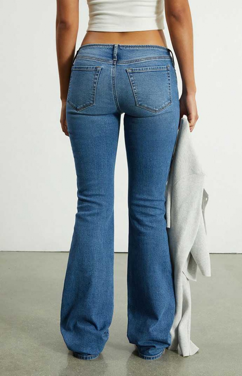 Pantalons PacSun Medium Blue Dentelle-Up No Waistband Low Rise Bootcut Femme Indigo | 436527VUZ