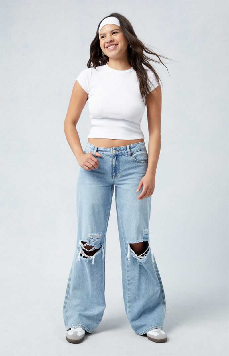 Pantalons PacSun Medium Blue Low Rise gy Femme Indigo | 870531PZF