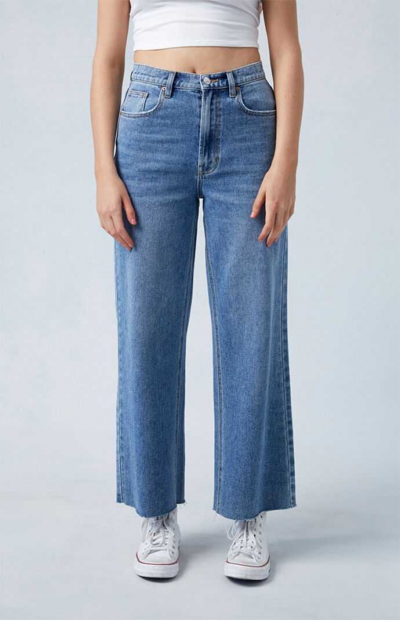 Pantalons PacSun Medium Indigo Cropped Larges Leg Femme Indigo | 863217AKR