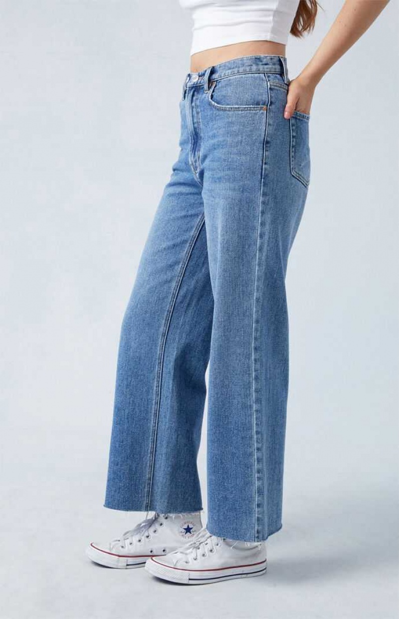 Pantalons PacSun Medium Indigo Cropped Larges Leg Femme Indigo | 863217AKR