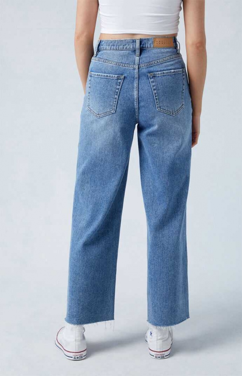 Pantalons PacSun Medium Indigo Cropped Larges Leg Femme Indigo | 863217AKR