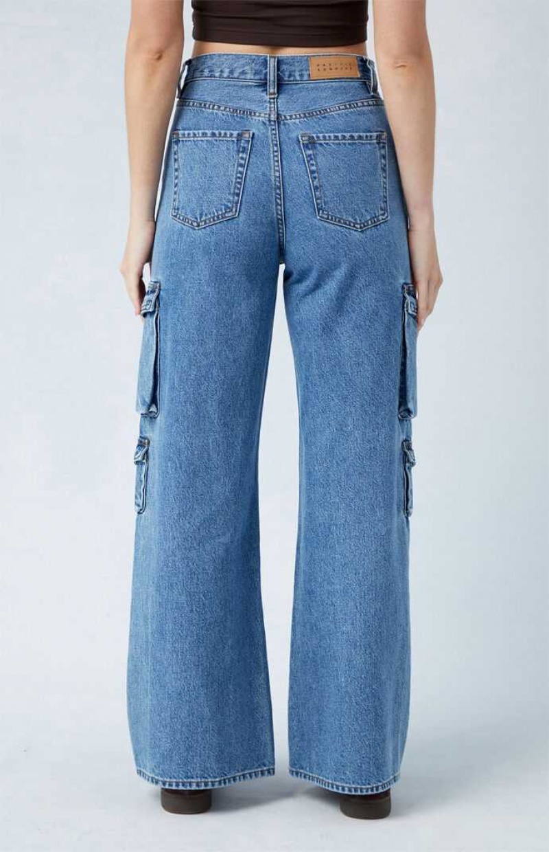 Pantalons PacSun Medium Indigo Larges Leg Cargo Femme Indigo | 340672GVN