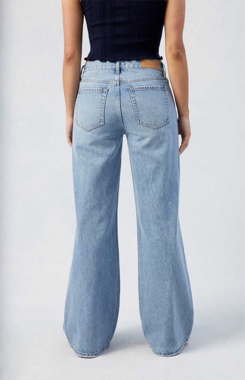 Pantalons PacSun Medium Indigo Lena Low Rise gy Flare Femme Indigo | 729384PJV