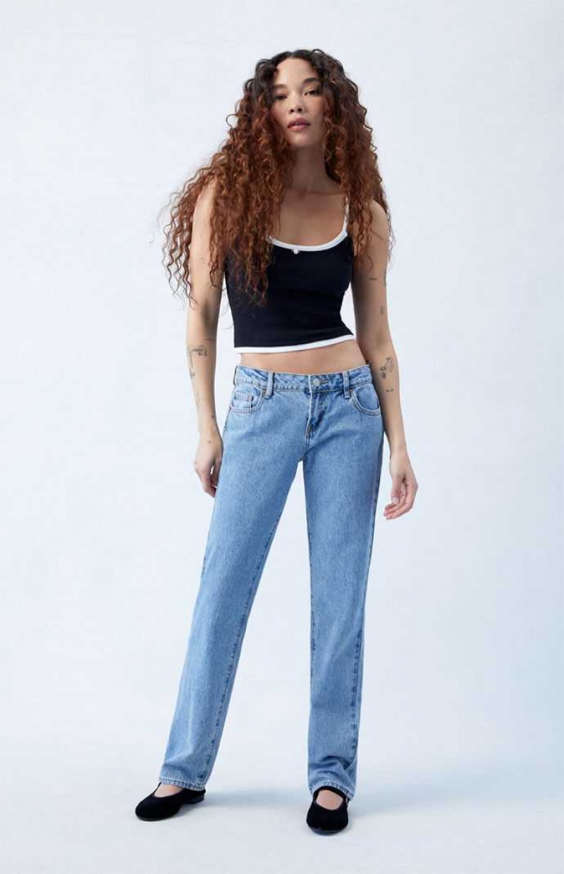 Pantalons PacSun Medium Indigo Low Rise Droit Leg Femme Indigo | 852476AKN