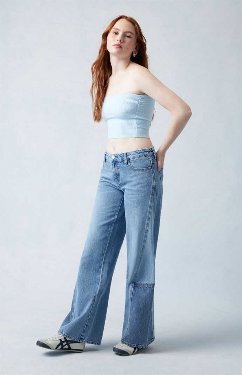 Pantalons PacSun Medium Indigo Paneled Casey Low Rise gy Femme Indigo | 267305SBW