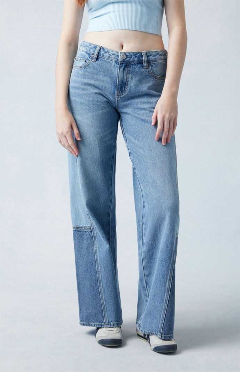 Pantalons PacSun Medium Indigo Paneled Casey Low Rise gy Femme Indigo | 267305SBW