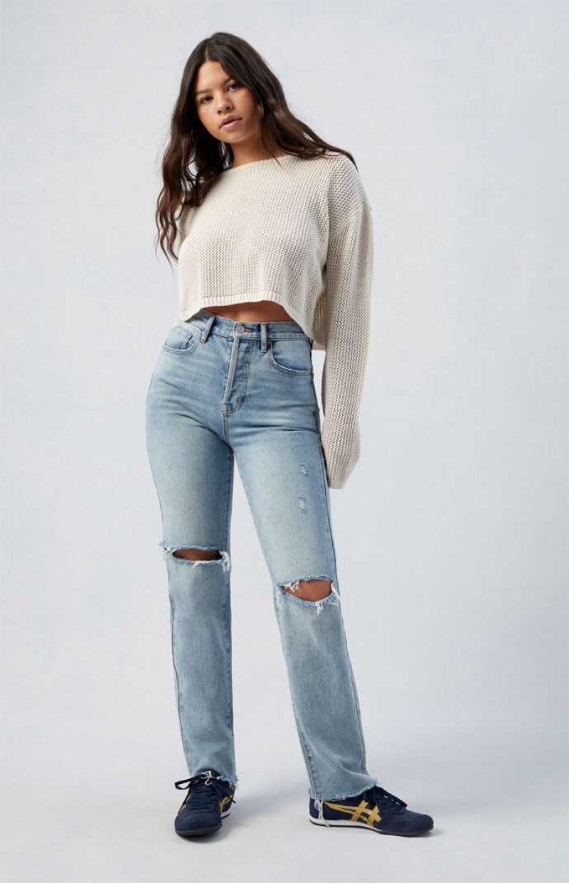 Pantalons PacSun Medium Indigo Ripped Dad Femme Indigo | 109673KDX