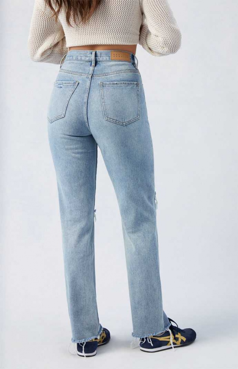 Pantalons PacSun Medium Indigo Ripped Dad Femme Indigo | 109673KDX