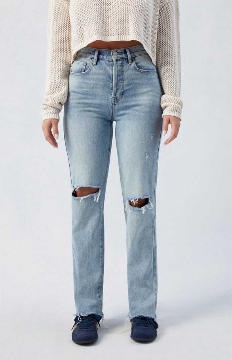 Pantalons PacSun Medium Indigo Ripped Dad Femme Indigo | 109673KDX