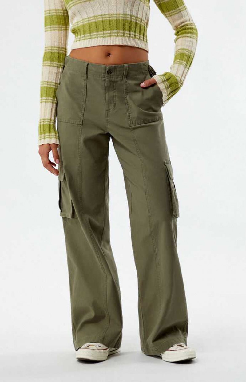 Pantalons PacSun Mid Rise Puddle Femme Vert Olive | 310678JNH