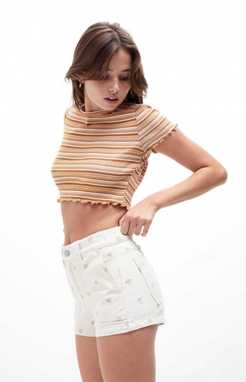 Pantalons PacSun Mushroom Embroidered Elastic Taille Femme Beige | 982734GQO