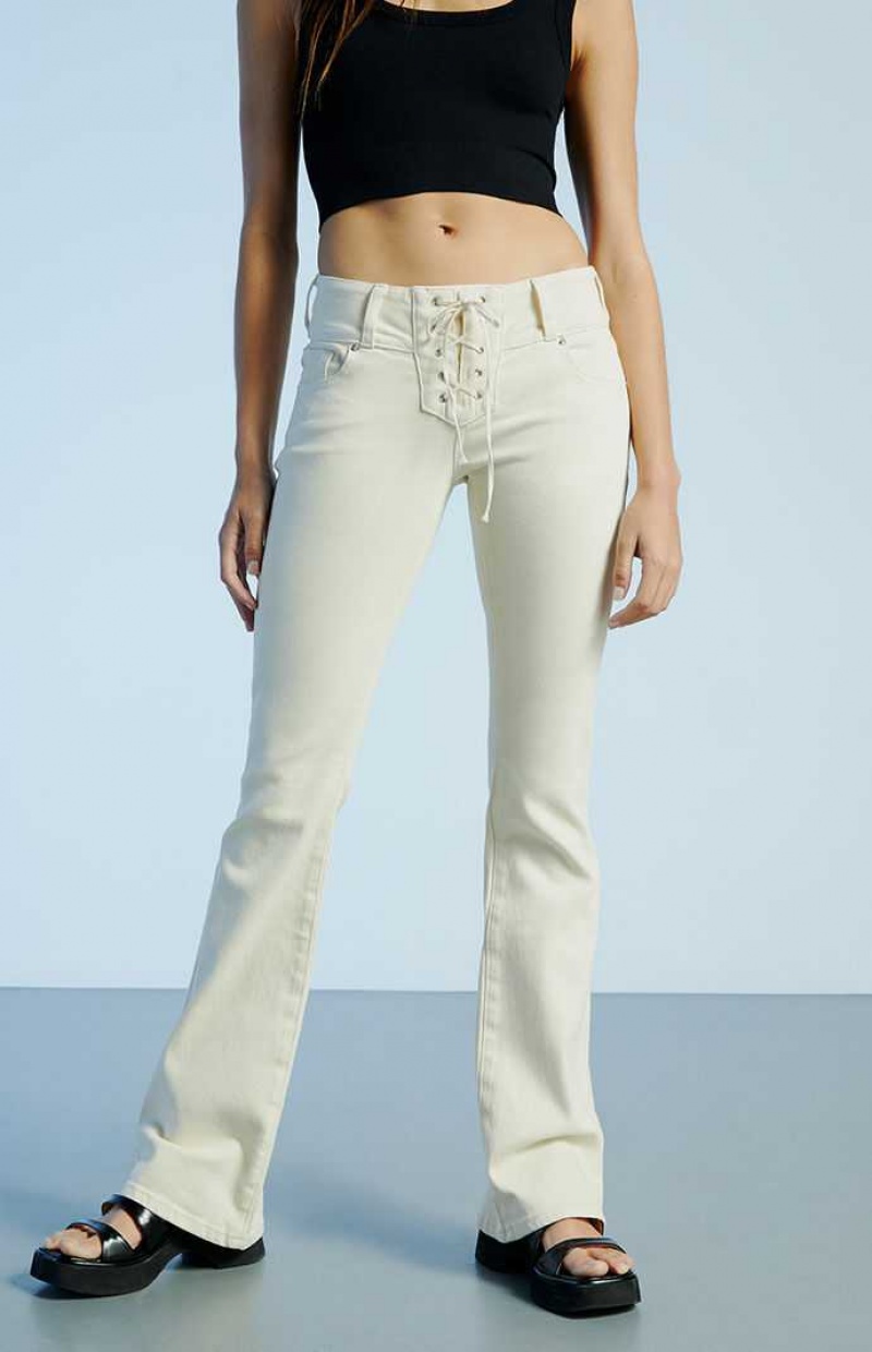 Pantalons PacSun Off White Dentelle-Up Low Rise Bootcut Femme Blanche | 874625BPI