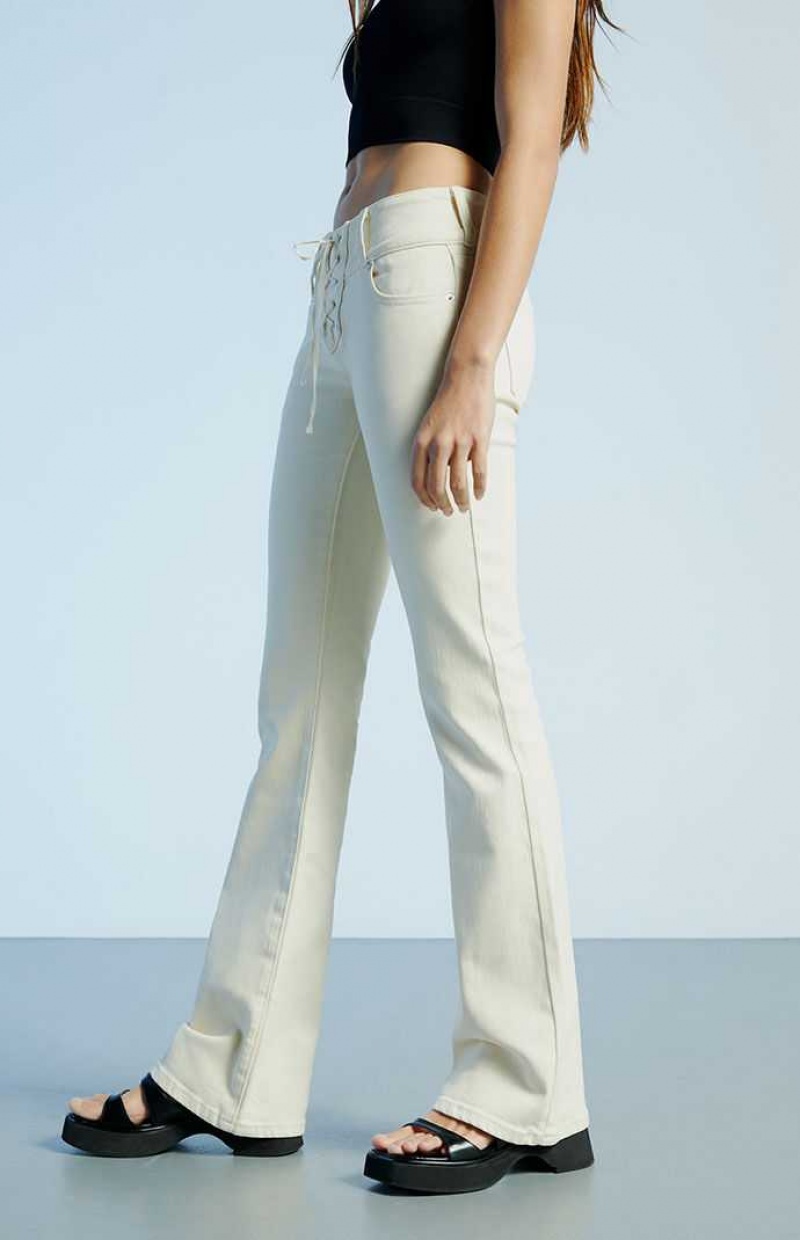 Pantalons PacSun Off White Dentelle-Up Low Rise Bootcut Femme Blanche | 874625BPI