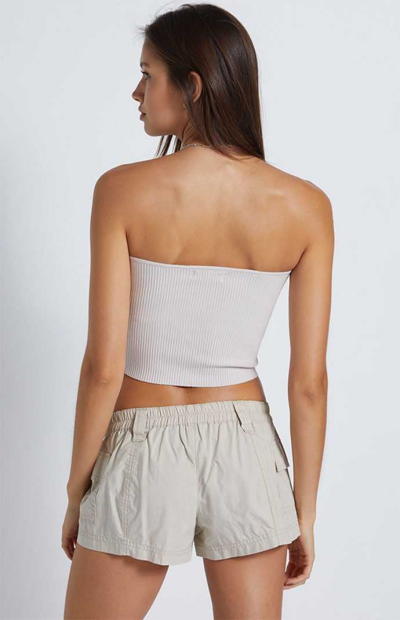 Pantalons PacSun Off White Low Rise Elastic Taille Cargo Femme Blanche | 207638ZCD