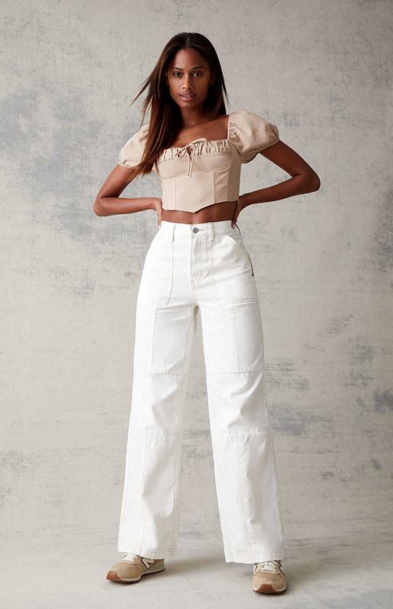 Pantalons PacSun Off White Utility gy Femme Blanche | 943560NPJ