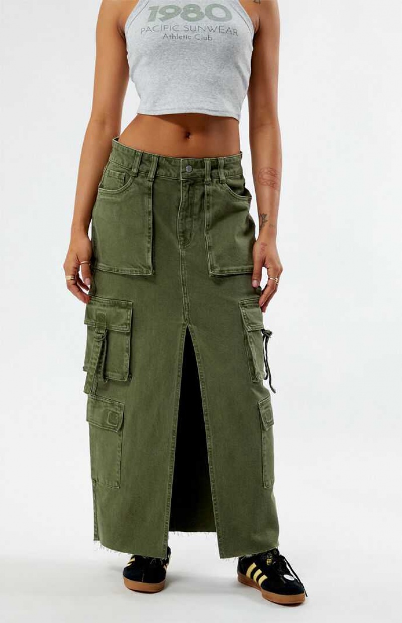 Pantalons PacSun Olive Cargo Midi Skirt Femme Vert Olive | 032748BAQ