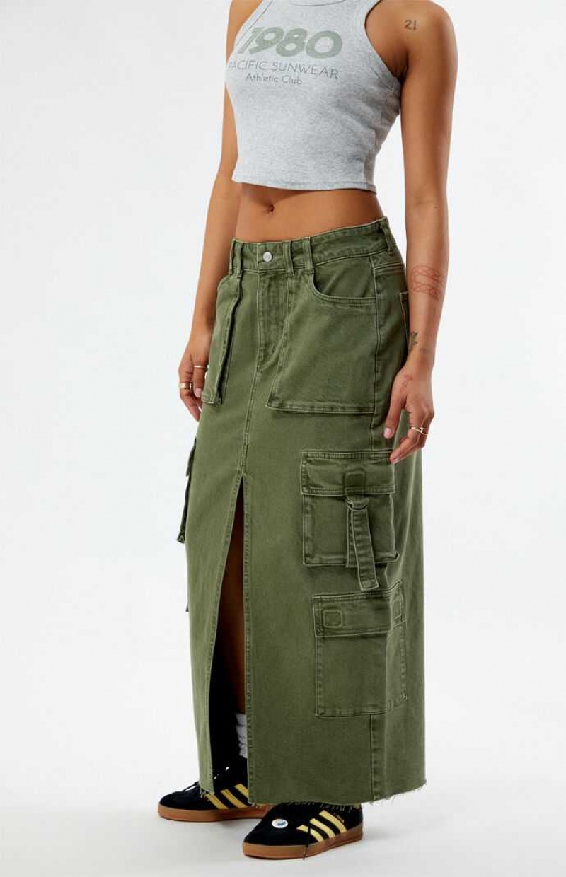 Pantalons PacSun Olive Cargo Midi Skirt Femme Vert Olive | 032748BAQ