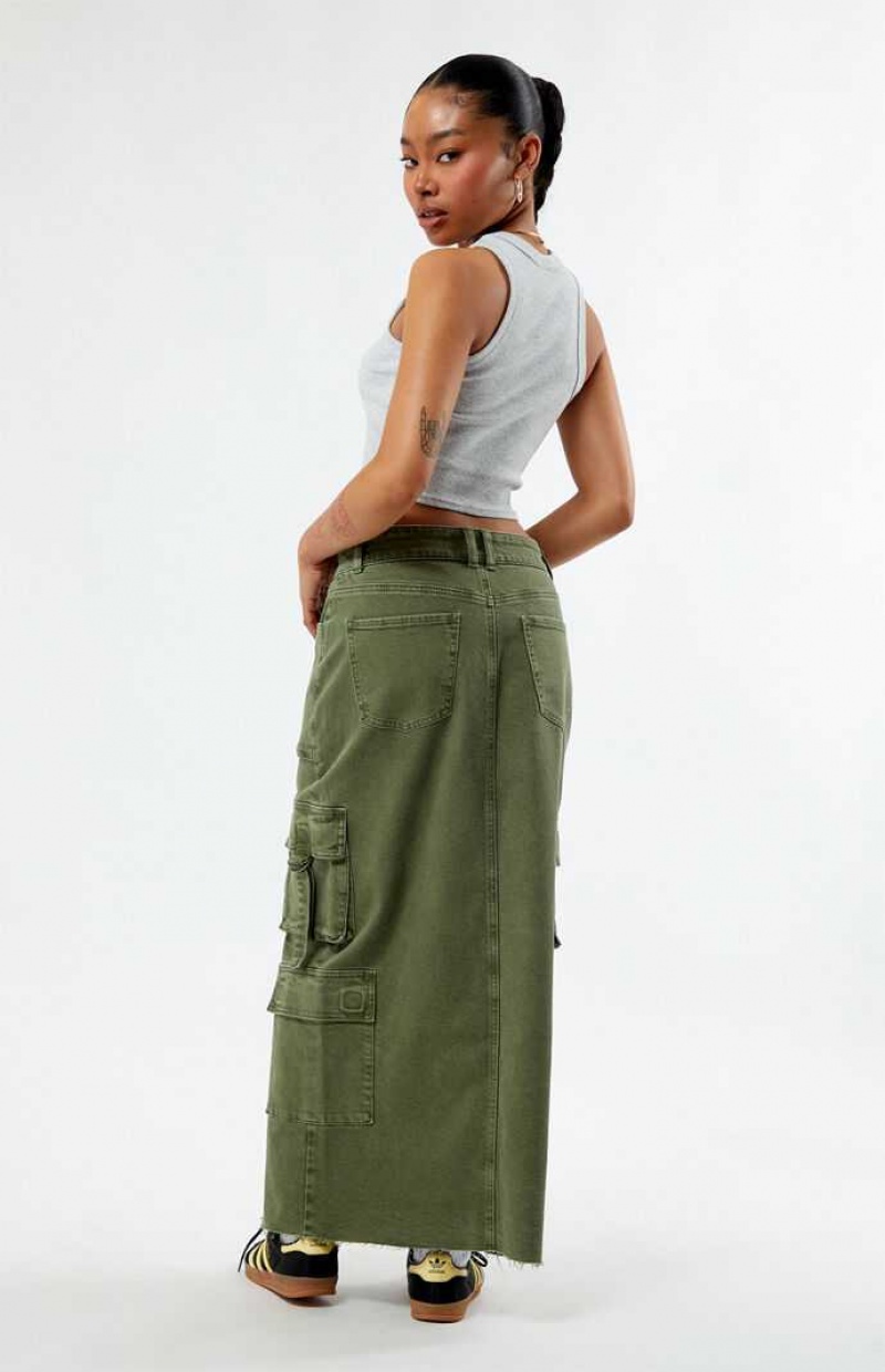 Pantalons PacSun Olive Cargo Midi Skirt Femme Vert Olive | 032748BAQ