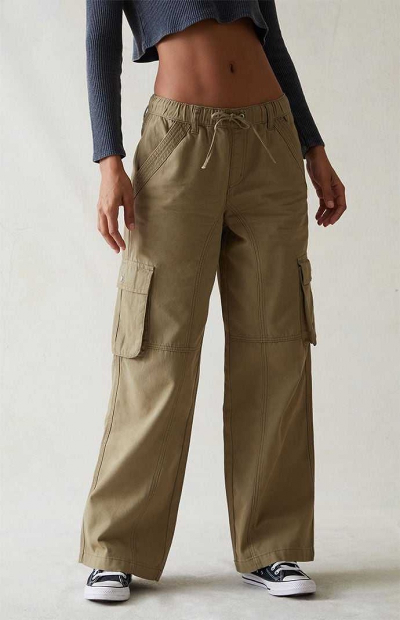 Pantalons PacSun Olive Drawstring Taille gy Cargo Femme Vert Olive | 603987GWD