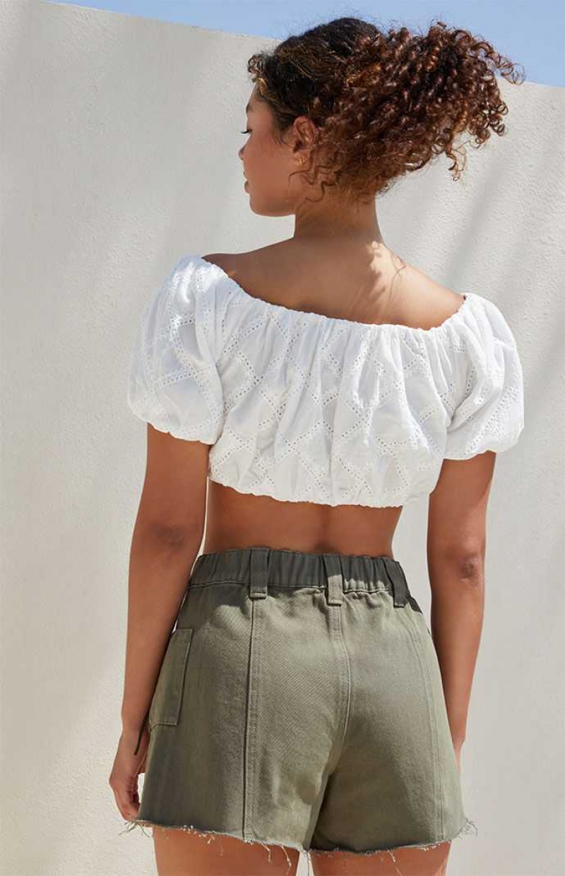 Pantalons PacSun Olive High Waisted Cutoff Workwear Femme Vert Olive | 502794JVN