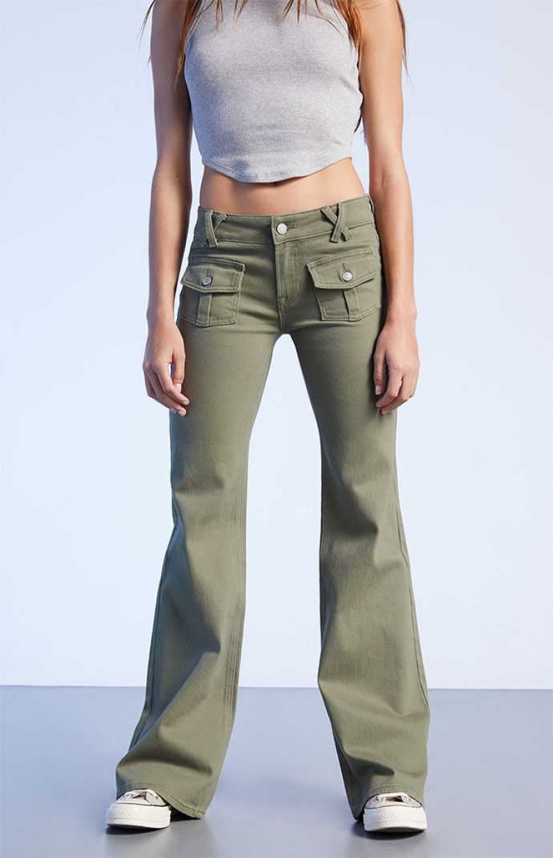 Pantalons PacSun Olive Low Rise Cargo Flare Femme Vert Olive | 136948AXV