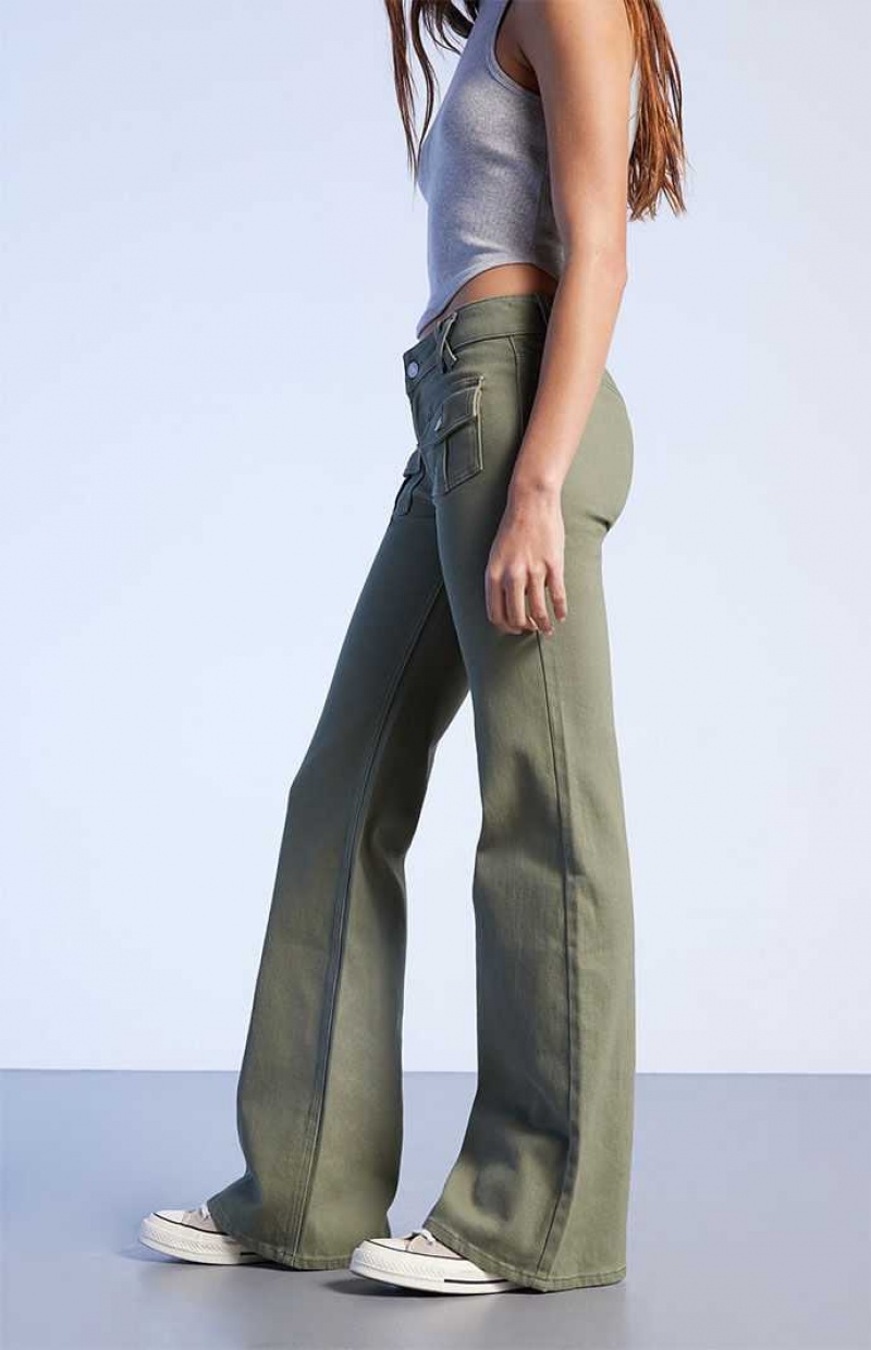 Pantalons PacSun Olive Low Rise Cargo Flare Femme Vert Olive | 136948AXV