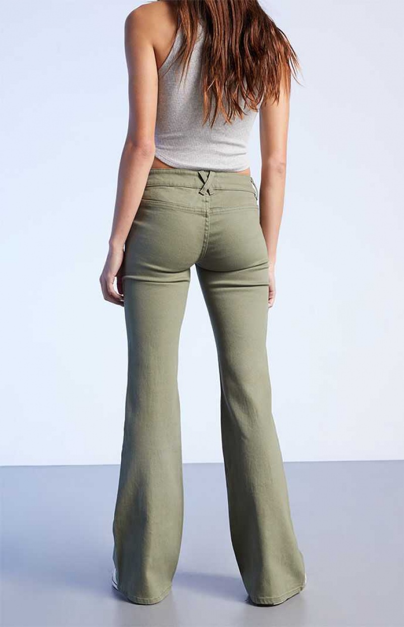 Pantalons PacSun Olive Low Rise Cargo Flare Femme Vert Olive | 136948AXV