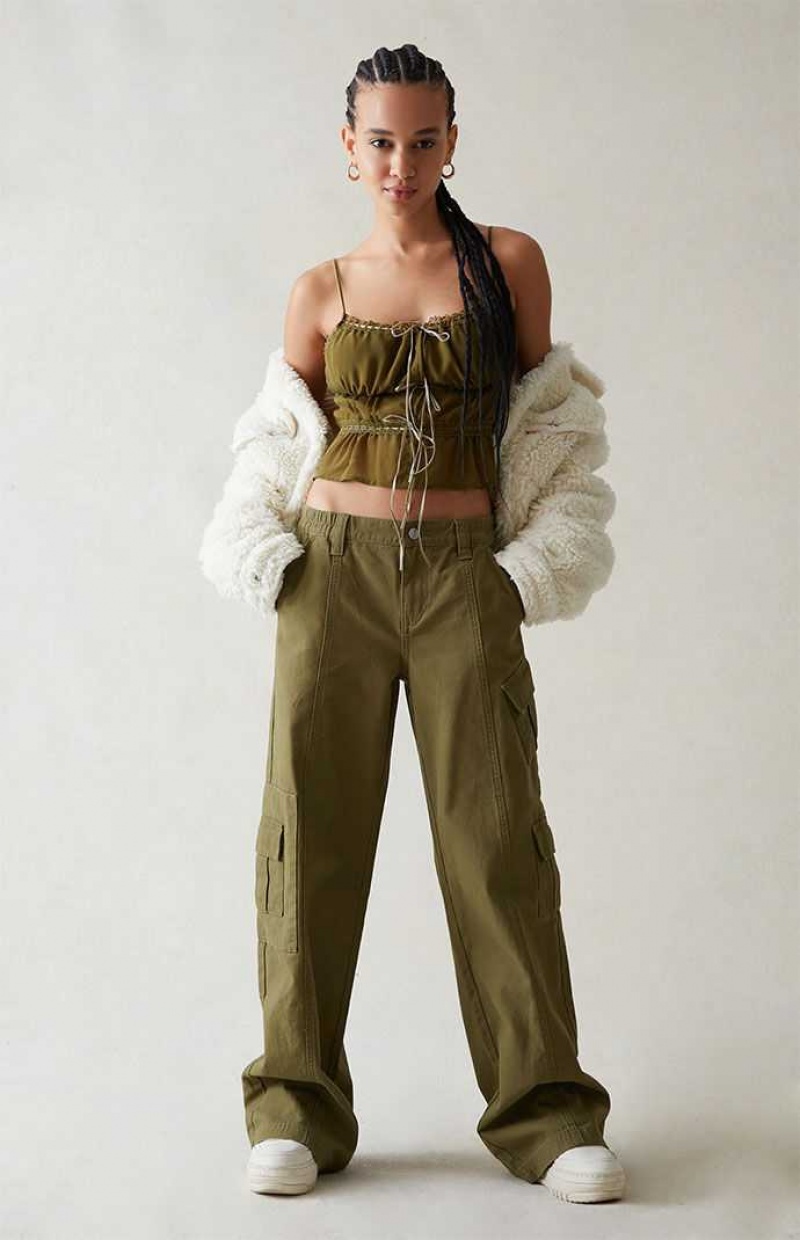 Pantalons PacSun Olive Low Rise Cargo Puddle Femme Vert Olive | 039781CIV