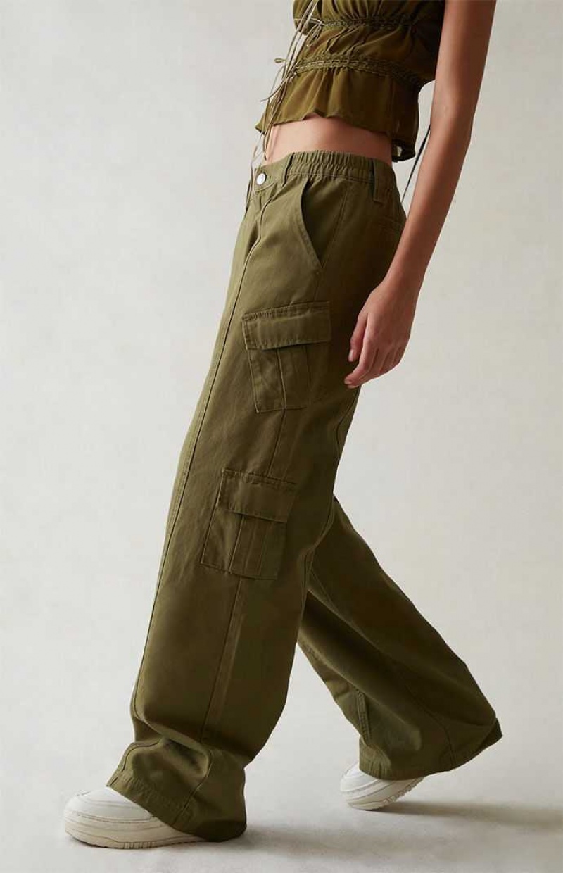 Pantalons PacSun Olive Low Rise Cargo Puddle Femme Vert Olive | 039781CIV