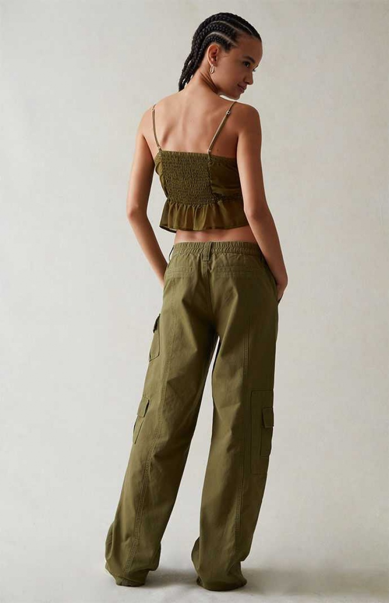 Pantalons PacSun Olive Low Rise Cargo Puddle Femme Vert Olive | 039781CIV