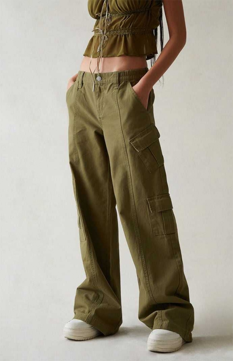 Pantalons PacSun Olive Low Rise Cargo Puddle Femme Vert Olive | 039781CIV