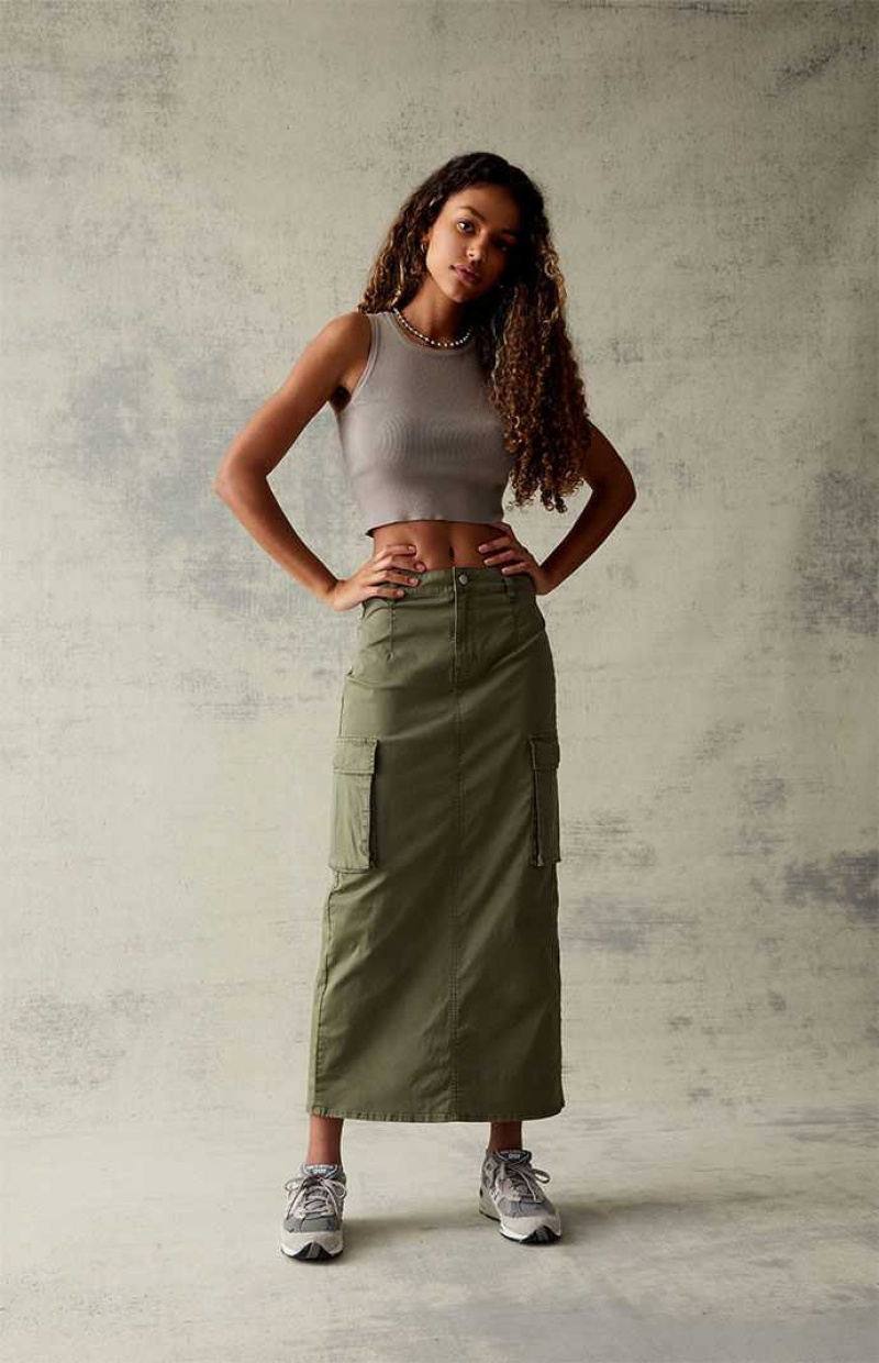 Pantalons PacSun Olive Stretch High-Waisted Cargo Midi Skirt Femme Vert Olive | 082436HST