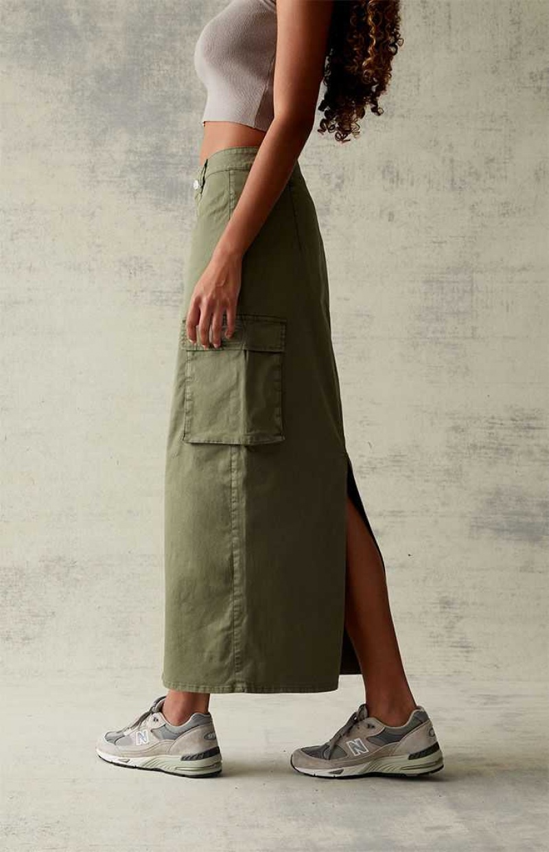 Pantalons PacSun Olive Stretch High-Waisted Cargo Midi Skirt Femme Vert Olive | 082436HST