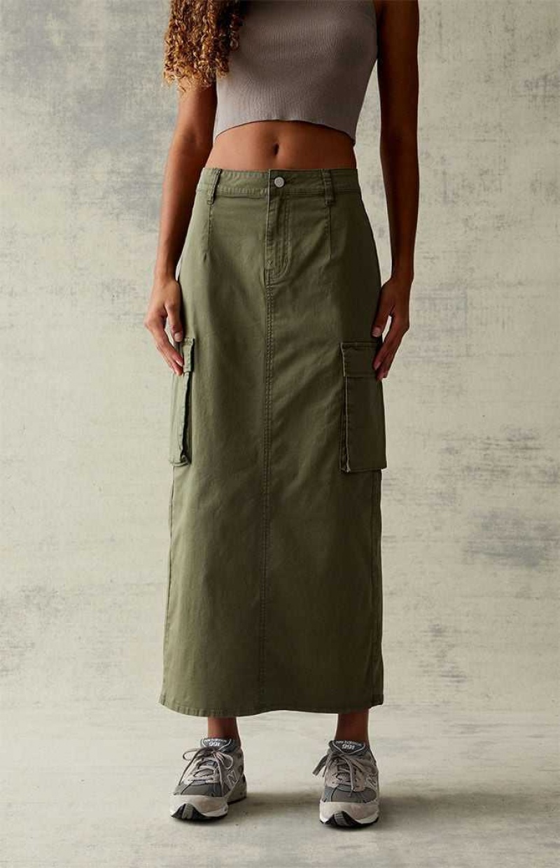 Pantalons PacSun Olive Stretch High-Waisted Cargo Midi Skirt Femme Vert Olive | 082436HST