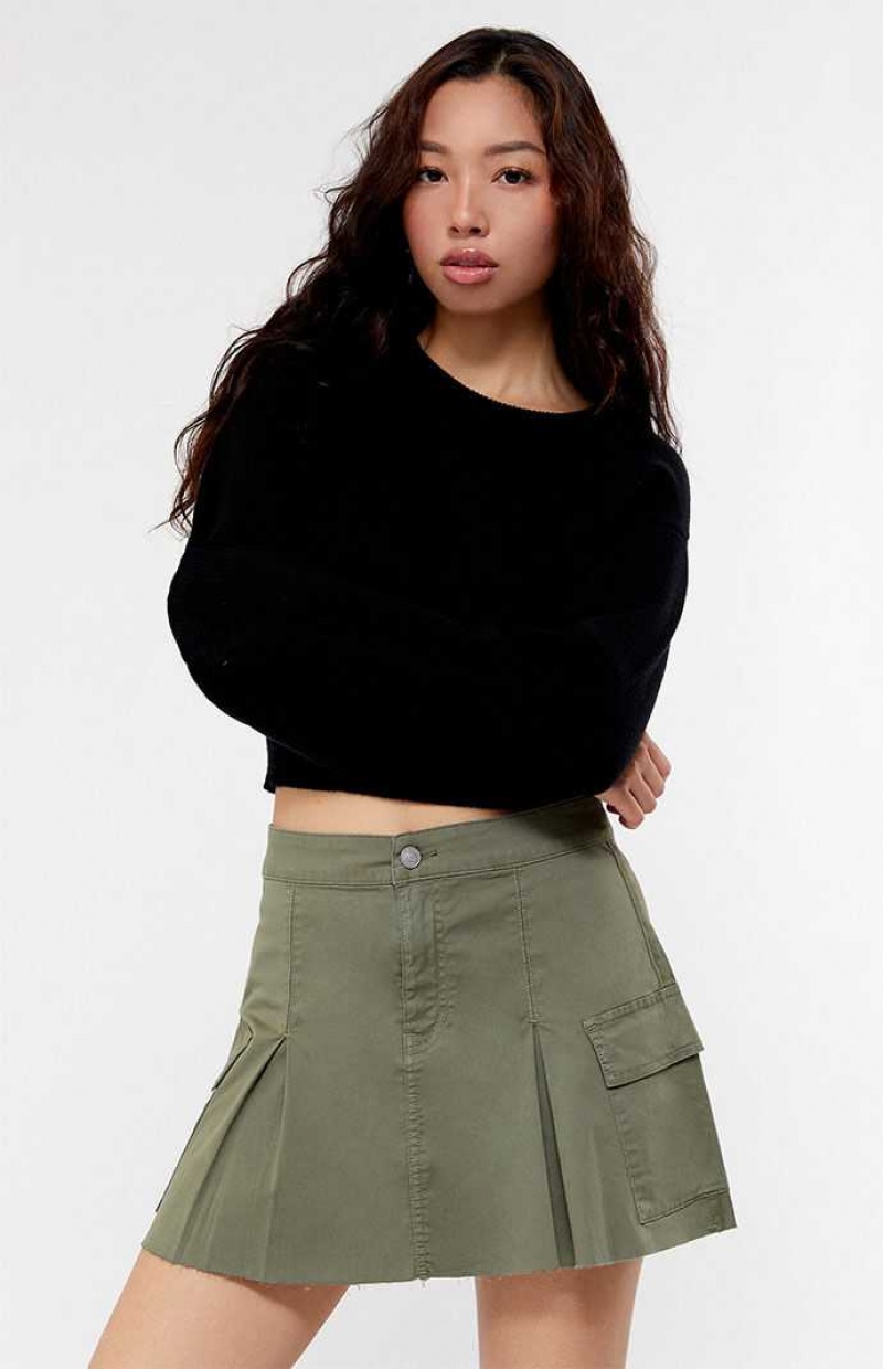 Pantalons PacSun Olive Stretch Plissé Cargo Mini Skirt Femme Vert Olive | 436082ERP