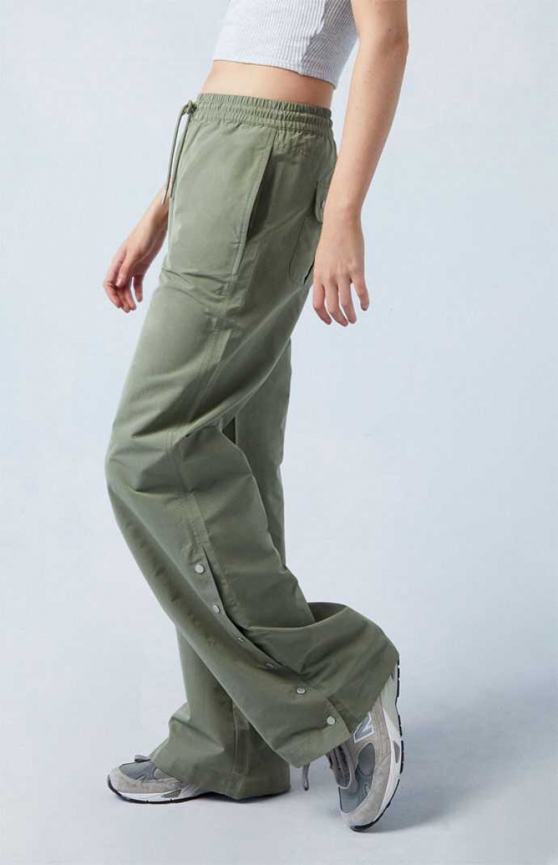 Pantalons PacSun Olive Tearaway Low Rise Larges Leg Cargo Femme Vert Olive | 872369FRT