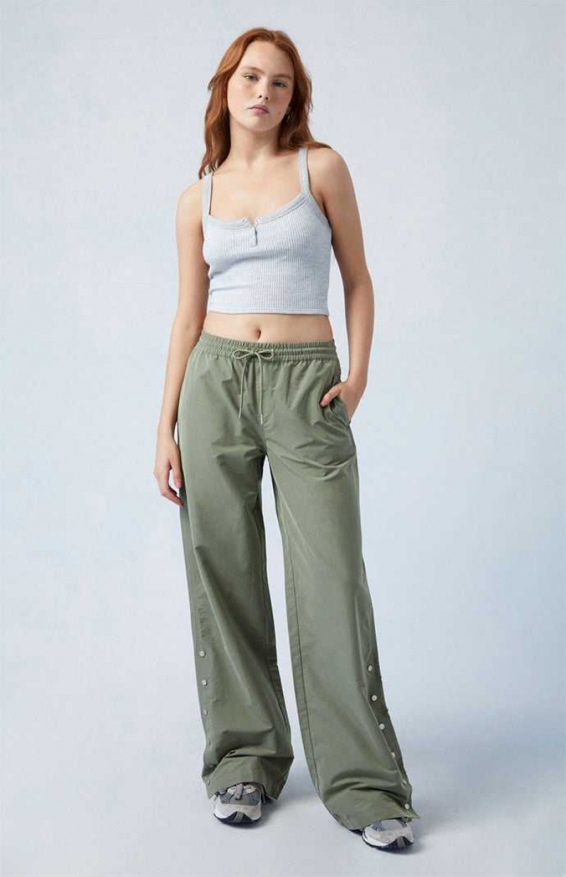 Pantalons PacSun Olive Tearaway Low Rise Larges Leg Cargo Femme Vert Olive | 872369FRT