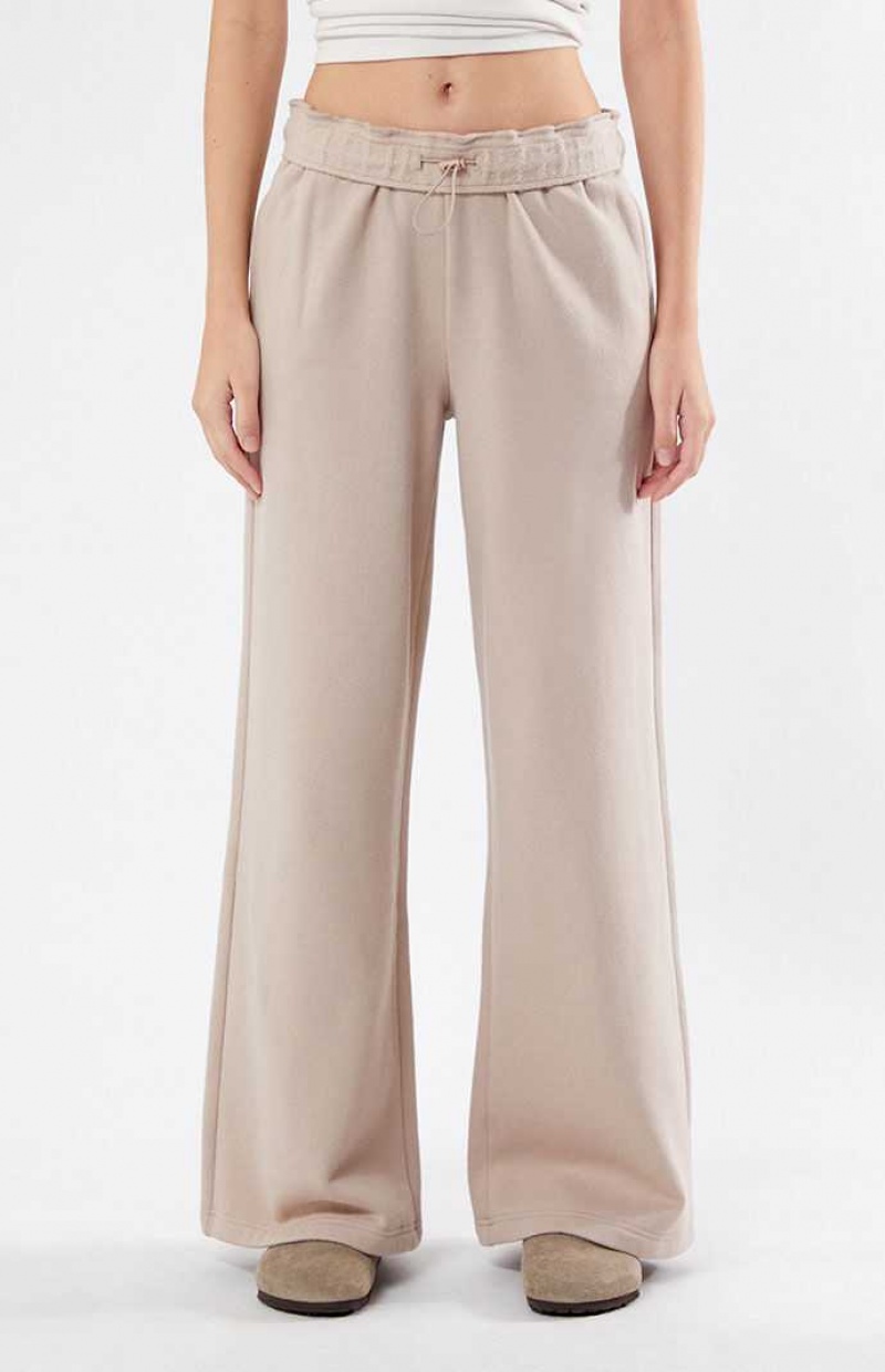 Pantalons PacSun Pacific Sunwear Crest Bungee Flare Femme Grise Marron | 986245RPB