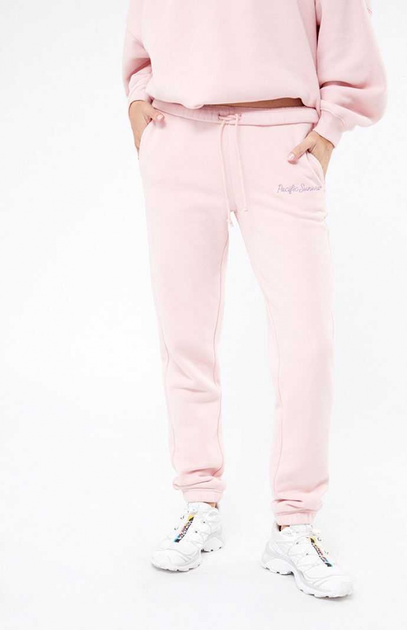 Pantalons PacSun Pacific Sunwear Script Slim Femme Rose | 364925WHF