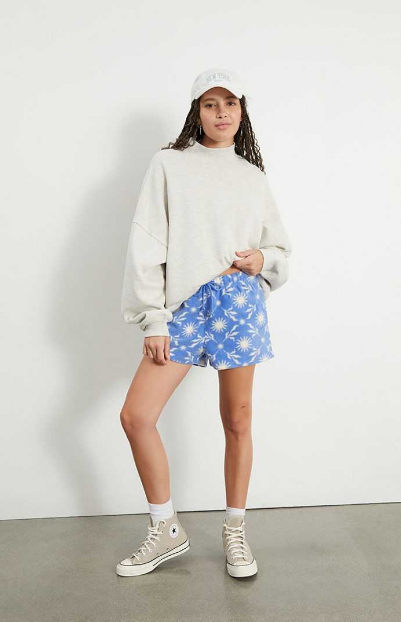 Pantalons PacSun Printed Fleece Sweat Femme Bleu | 730246EPU