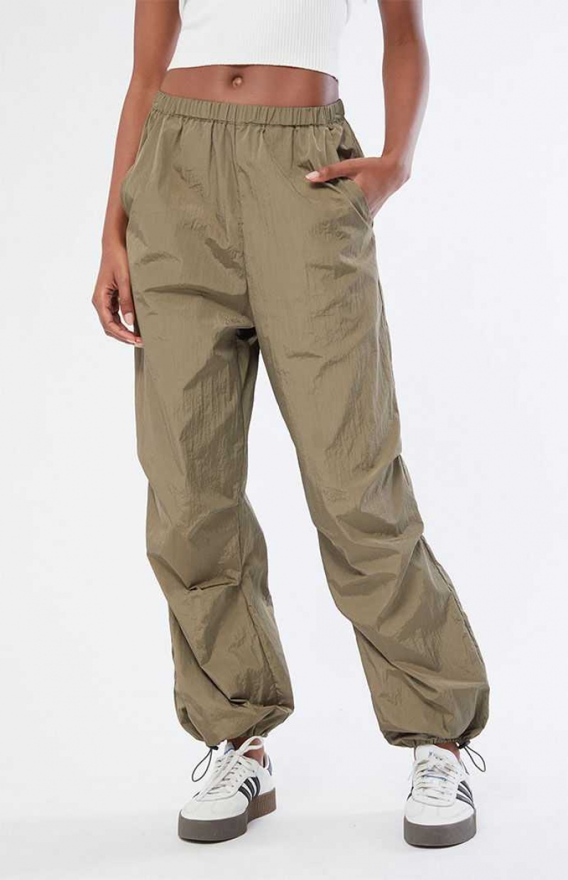 Pantalons PacSun Ruched Shine gy Femme Vert Olive | 256307RGL