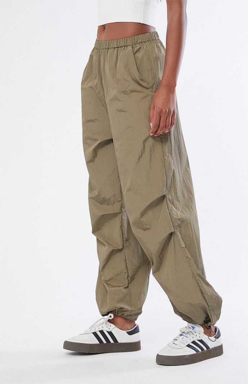 Pantalons PacSun Ruched Shine gy Femme Vert Olive | 256307RGL