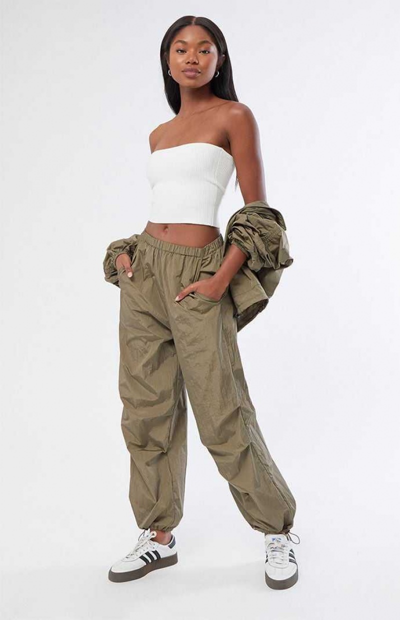 Pantalons PacSun Ruched Shine gy Femme Vert Olive | 256307RGL