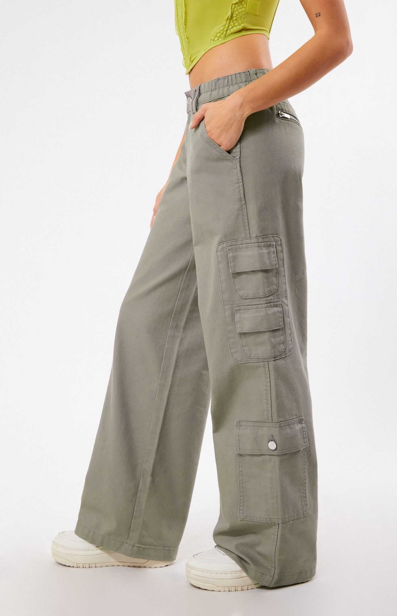 Pantalons PacSun Sage Elastic Taille Low Rise gy Cargo Femme Vert Olive | 743198ZBE